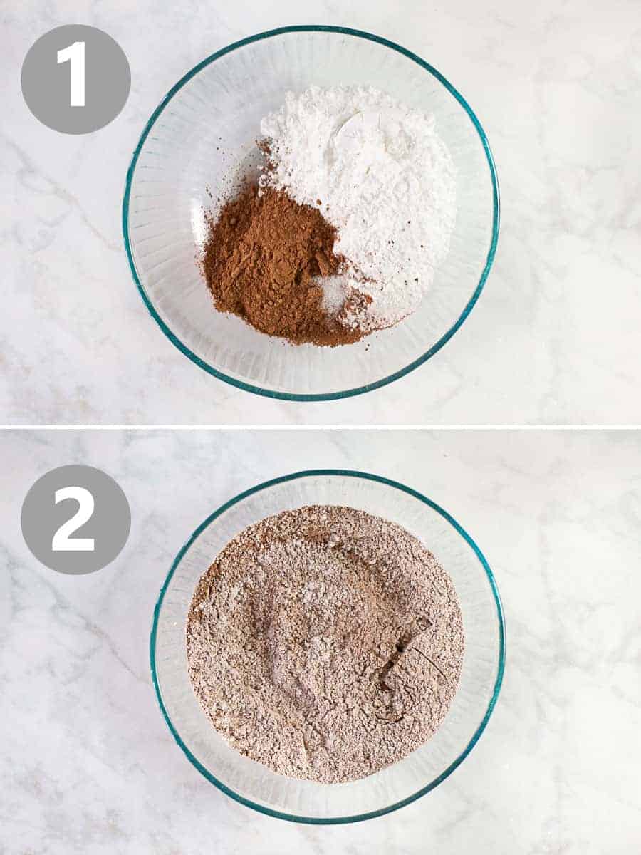 how to mix together dry ingredients for flourless chocolate cookies 