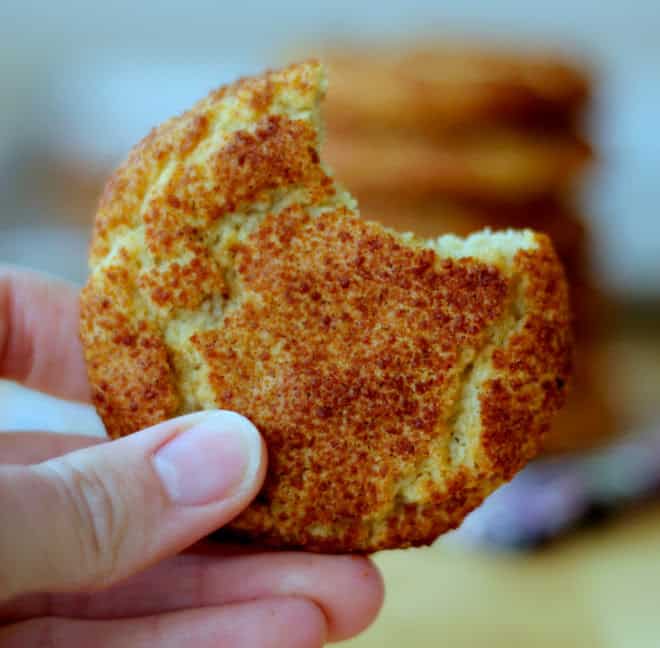 Snickerdoodle cookie with a bite mark