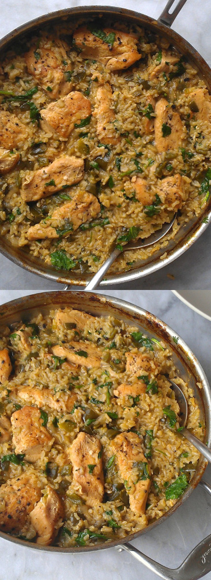 Skillet Chicken with Mexican Green Rice! An easy, flavorful weeknight dinner. (Gluten-Free)
