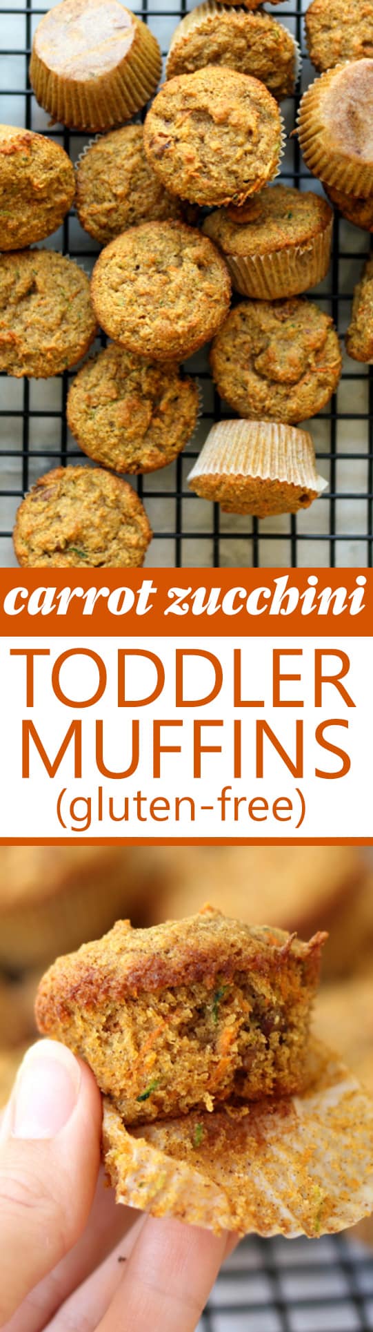 Carrot Zucchini Toddler Muffins! Gluten-free, lightly sweet and full of hidden veggies. A delicious healthy toddler or kid snack!
