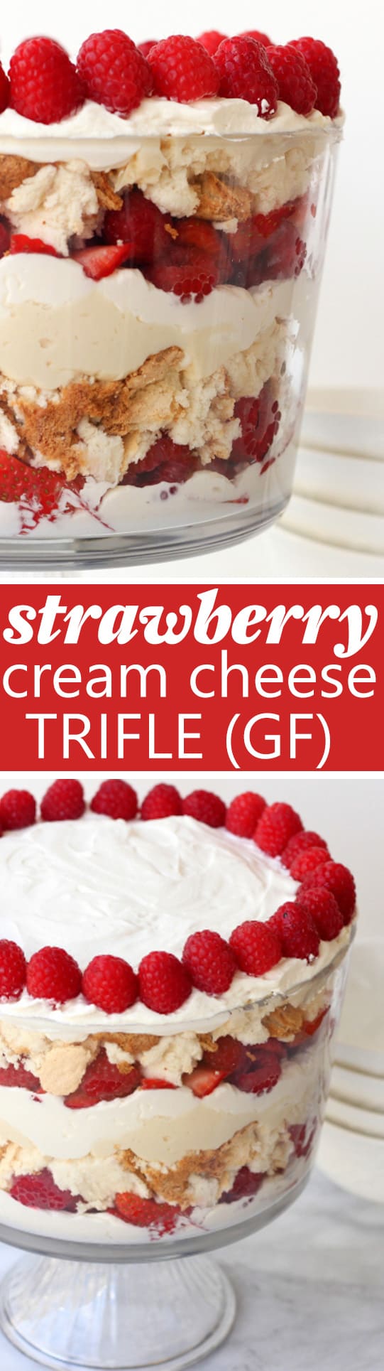 Strawberry Cream Cheese Trifle (Gluten-Free!) Layers of gluten-free angel food cake with fresh berries, whipped cream and cream cheese. Everyone always asks for this recipe!