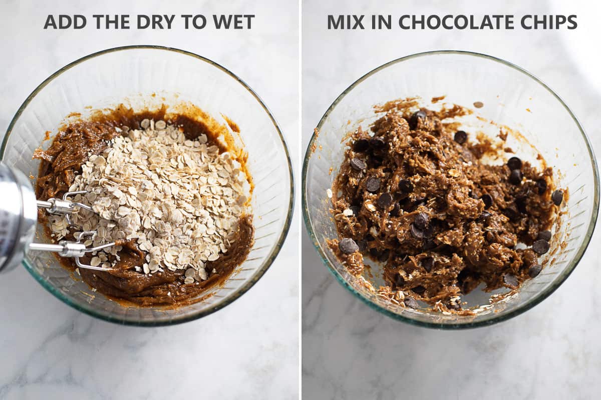 how to add oats and chocolate chips to the cookie dough