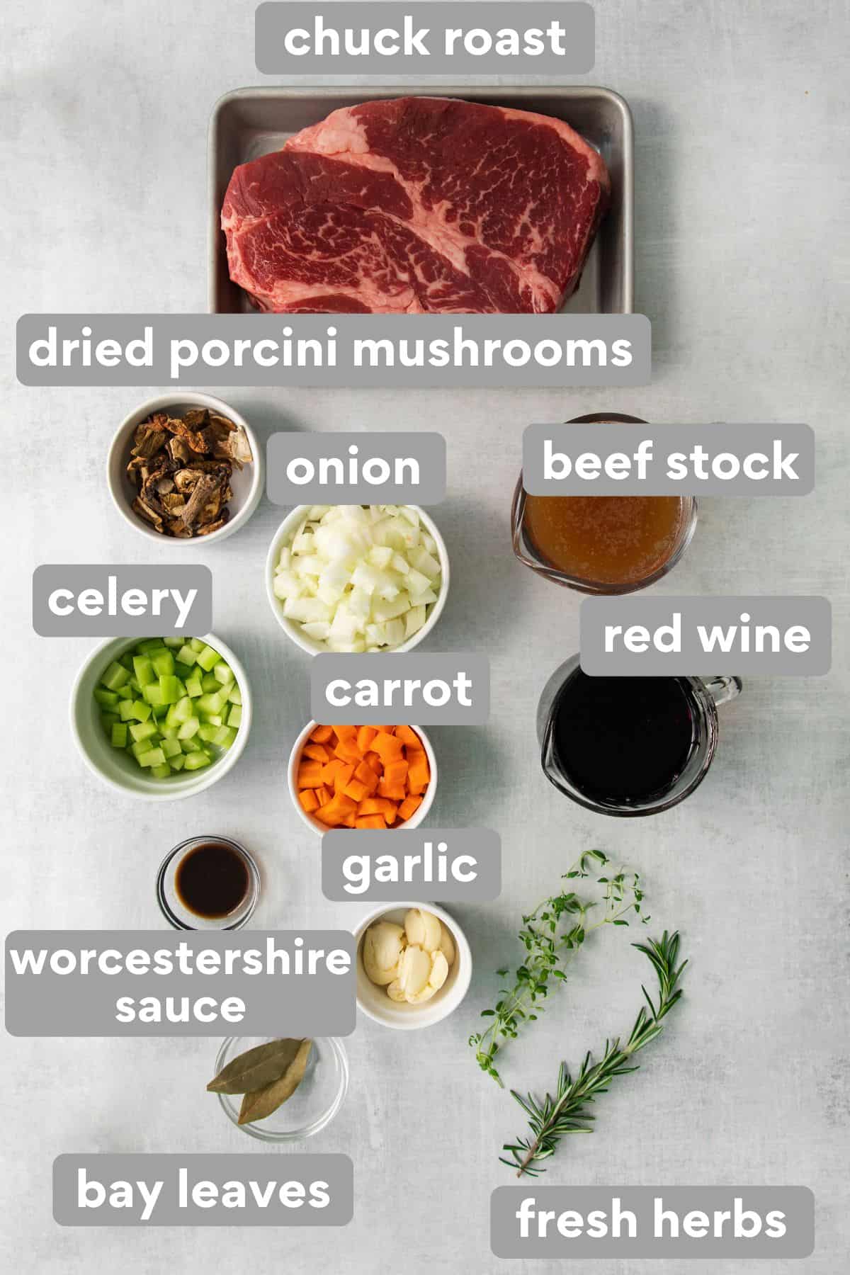 Ingredients for pot roast on a counter top