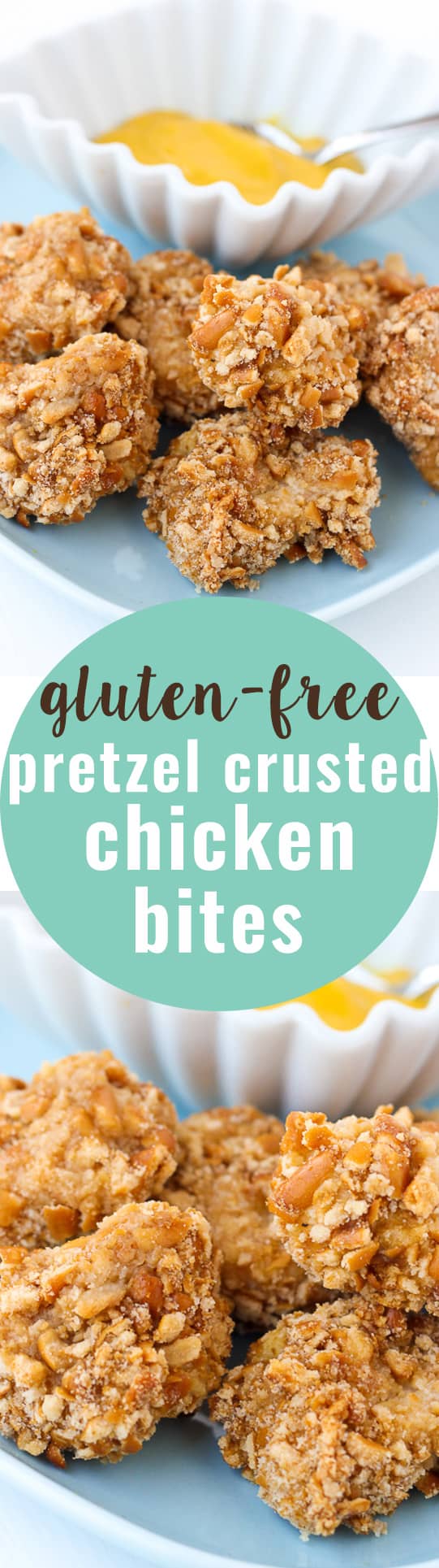 Gluten-Free Pretzel Crusted Chicken Bites! Quick, easy and so delicious you'd never guess they're gluten-free!