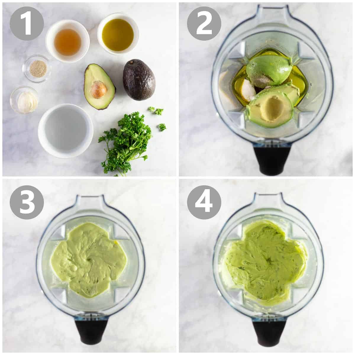 Ingredients for the dressing and how to blend it in a food processor