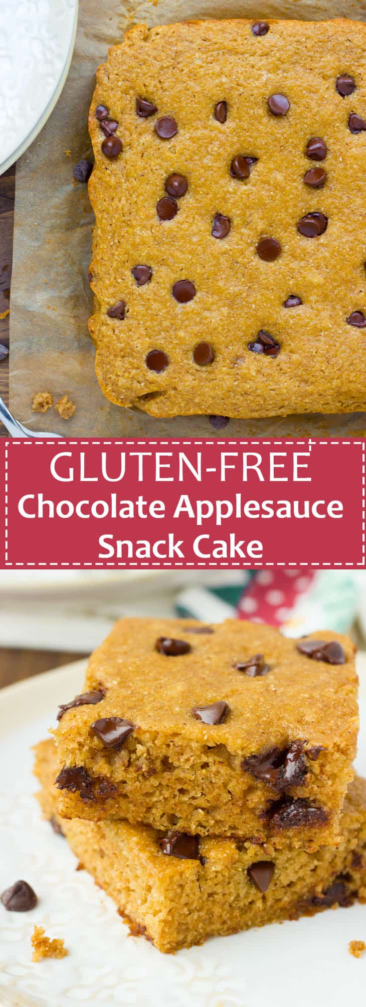 Gluten-Free Chocolate Applesauce Snack Cake! Lightly sweet, spiced cake made with a wholesome grain-free flour blend. {Dairy-Free}