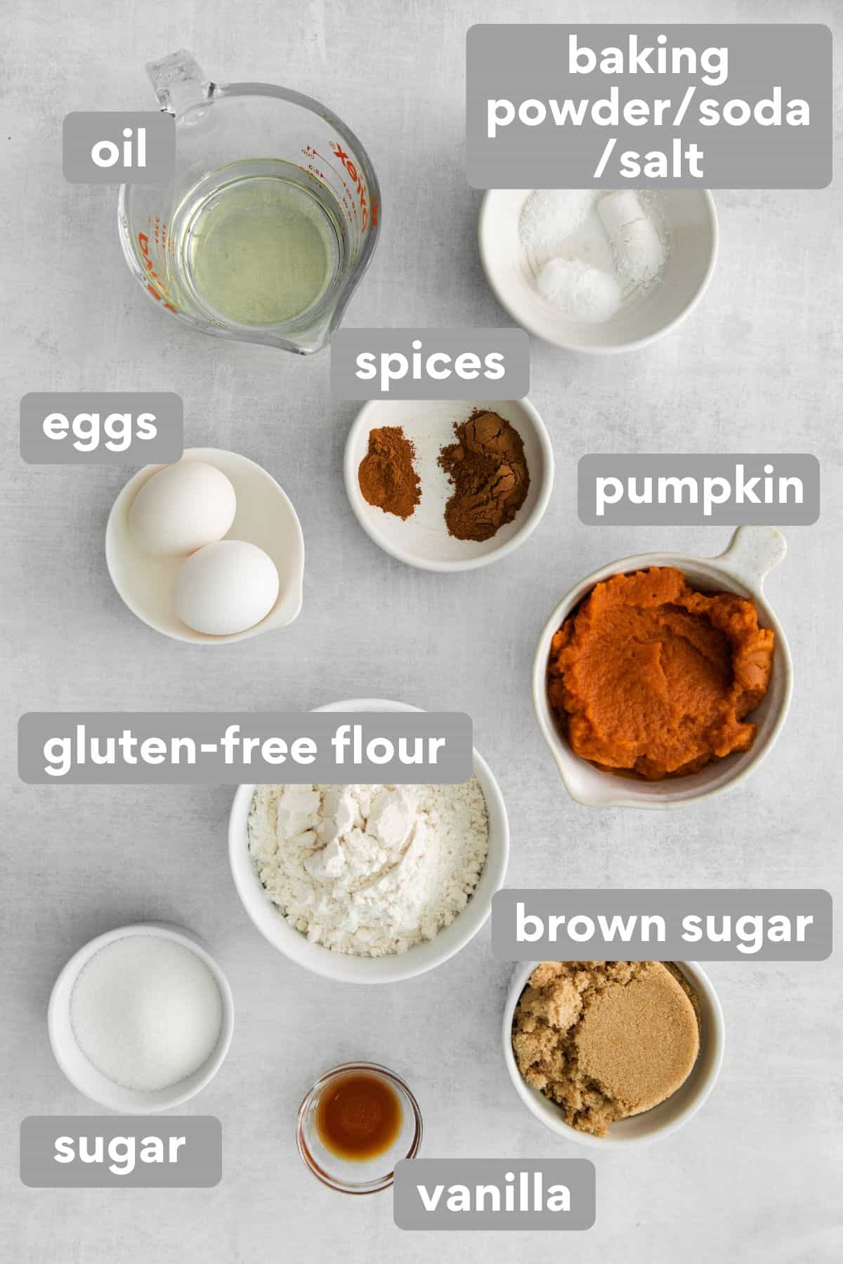 Gluten-free pumpkin whoopie pie ingredients on a counter top