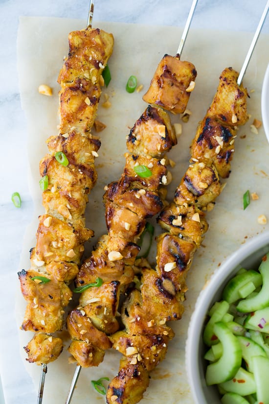 Thai Chicken Skewers with Peanut Sauce! Flavorful, easy and perfect for summer grilling! (Gluten-Free)