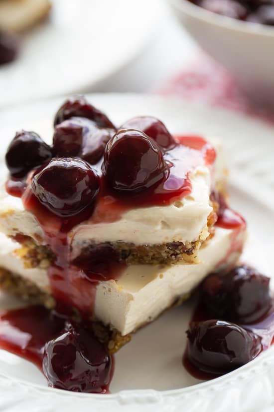 No-Bake Vegan Cherry Cheesecake Bars! So delicious you'd never guess they are dairy free! (Gluten-Free)