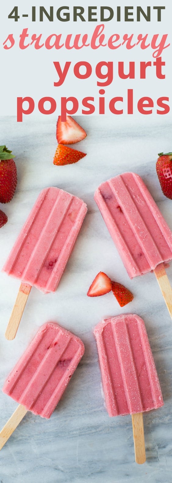 4-Ingredient Healthy Strawberry Popsicles! A creamy treat that couldn't be easier to make! Sweetened with honey and easily made dairy-free.