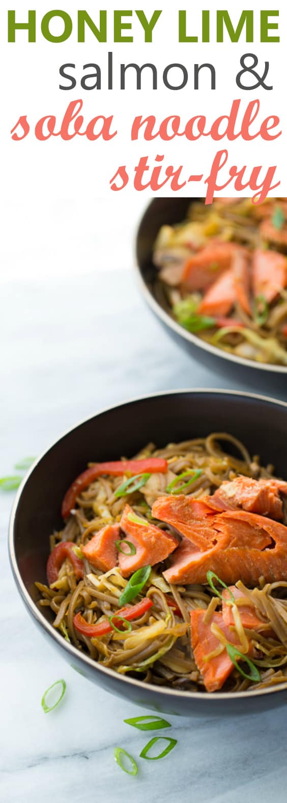 Honey Lime Salmon with Soba Noodle Stir-Fry! A healthy, light and flavorful meal that will leave you feeling great. Gluten/Dairy-Free!