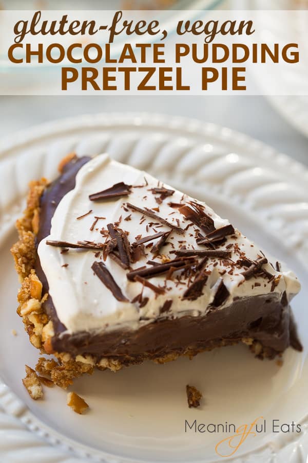 image for pinterest of chocolate pie on white plate