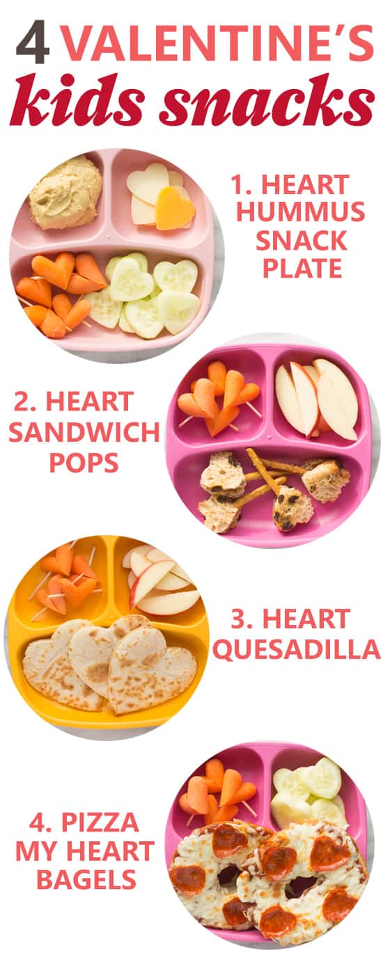 Image for Pinterest of 4 Kids Valentine's Snack! Easy, healthy snacks for the little loves in your life. Perfect for Valentine's Day Class parties and playdates! (Gluten-Free)
