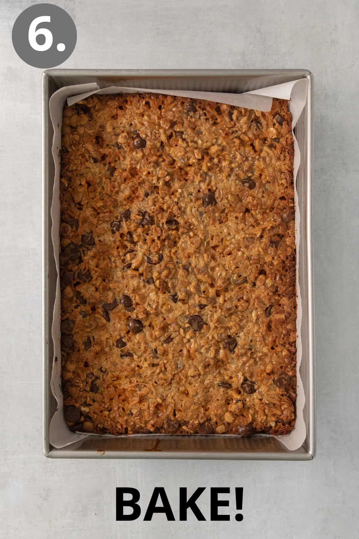 Baked 7-layer bars in a pan