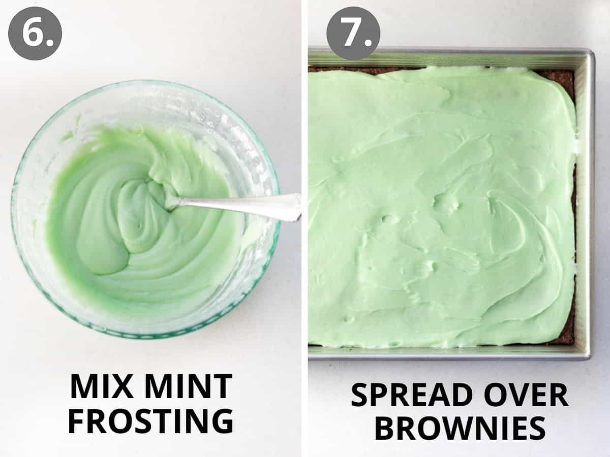 how to spread mint frosting over the brownies