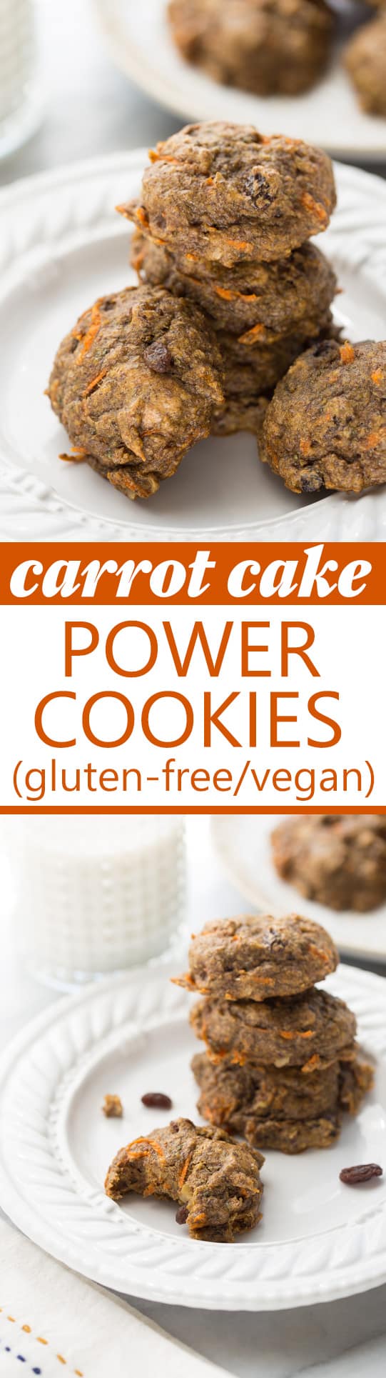 Carrot Cake Power Cookies! Healthy, gluten-free and vegan breakfast cookies that are full of superfoods. Delicious and kid-friendly!