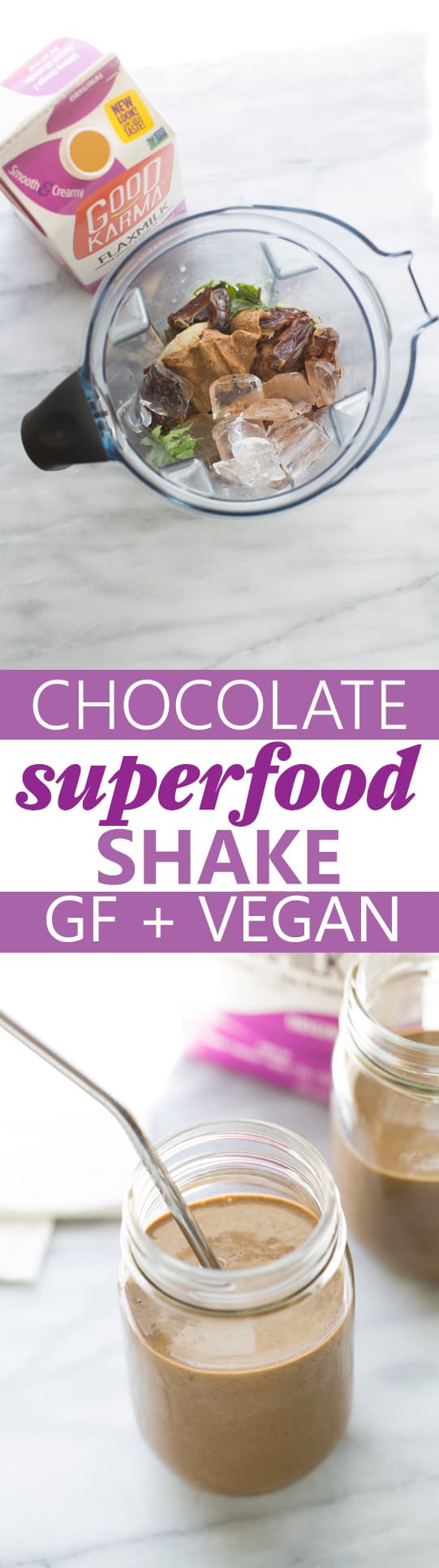 Chocolate Flax Superfood Shake! A creamy, healthy way to start your day. Kid-friendly and tastes like a treat!