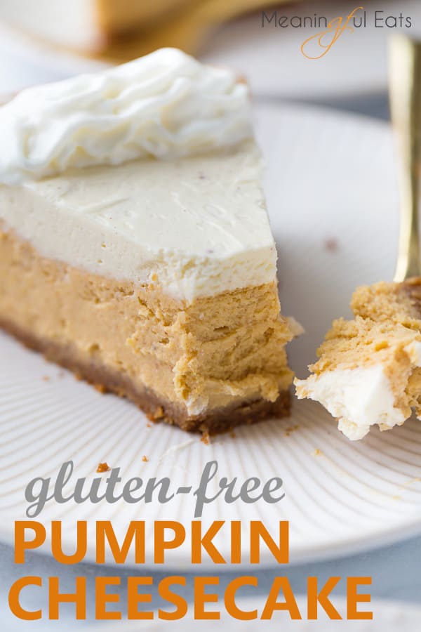 image for pinterest of pumpkin cheesecake with fork