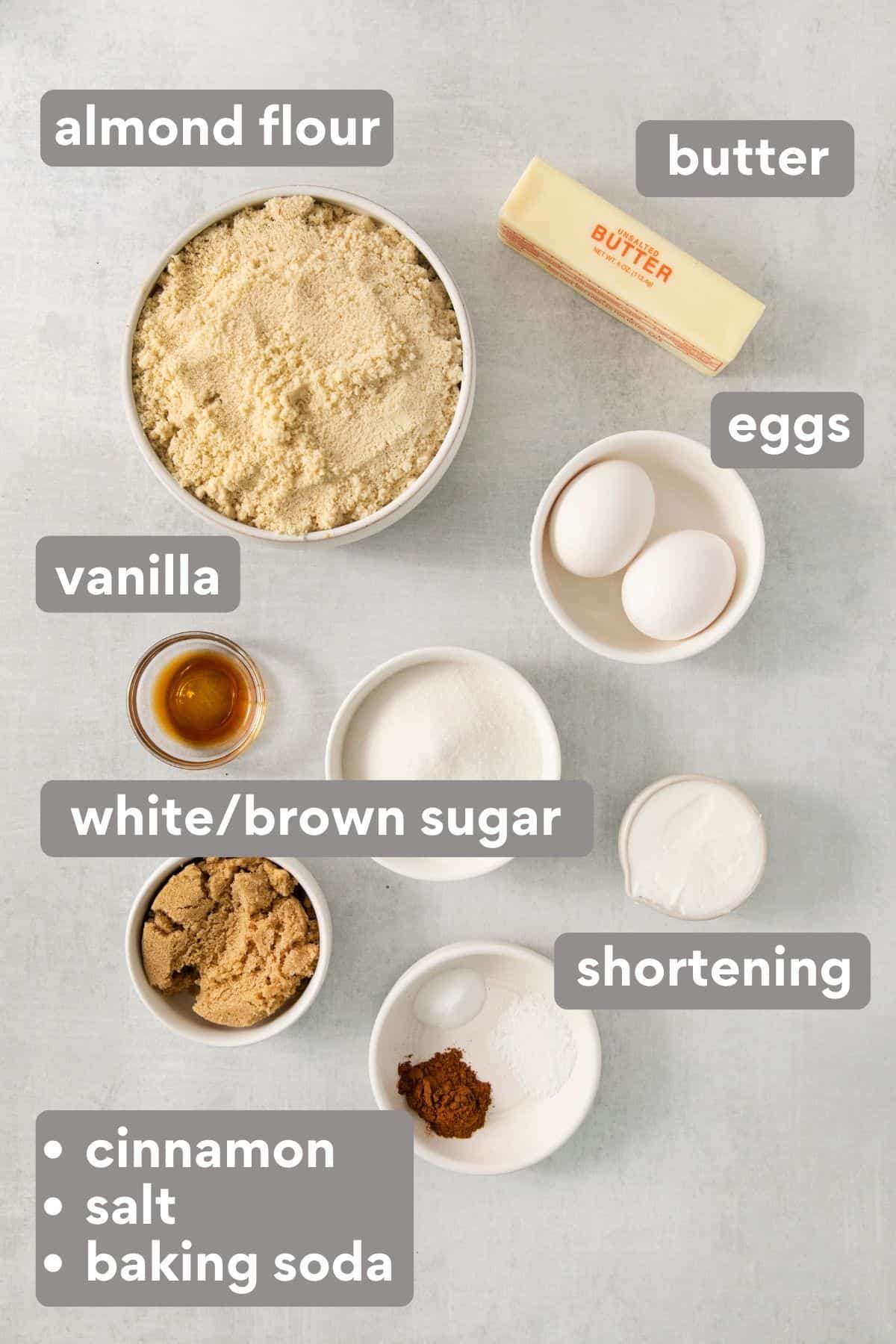 almond flour snickerdoodles ingredients on a countertop