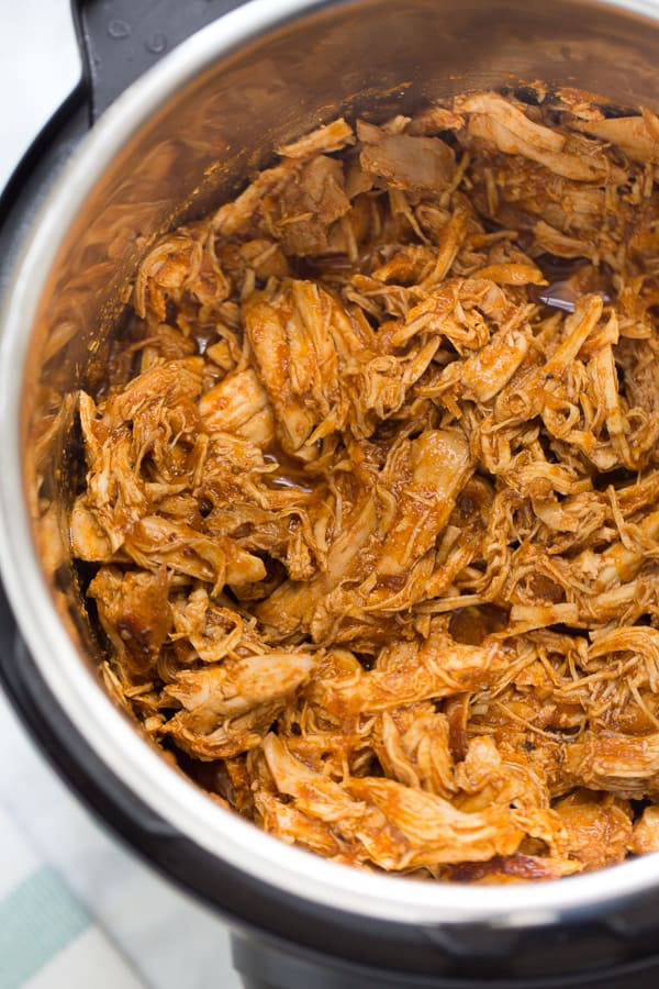 close up shot of bbq chicken in instant pot