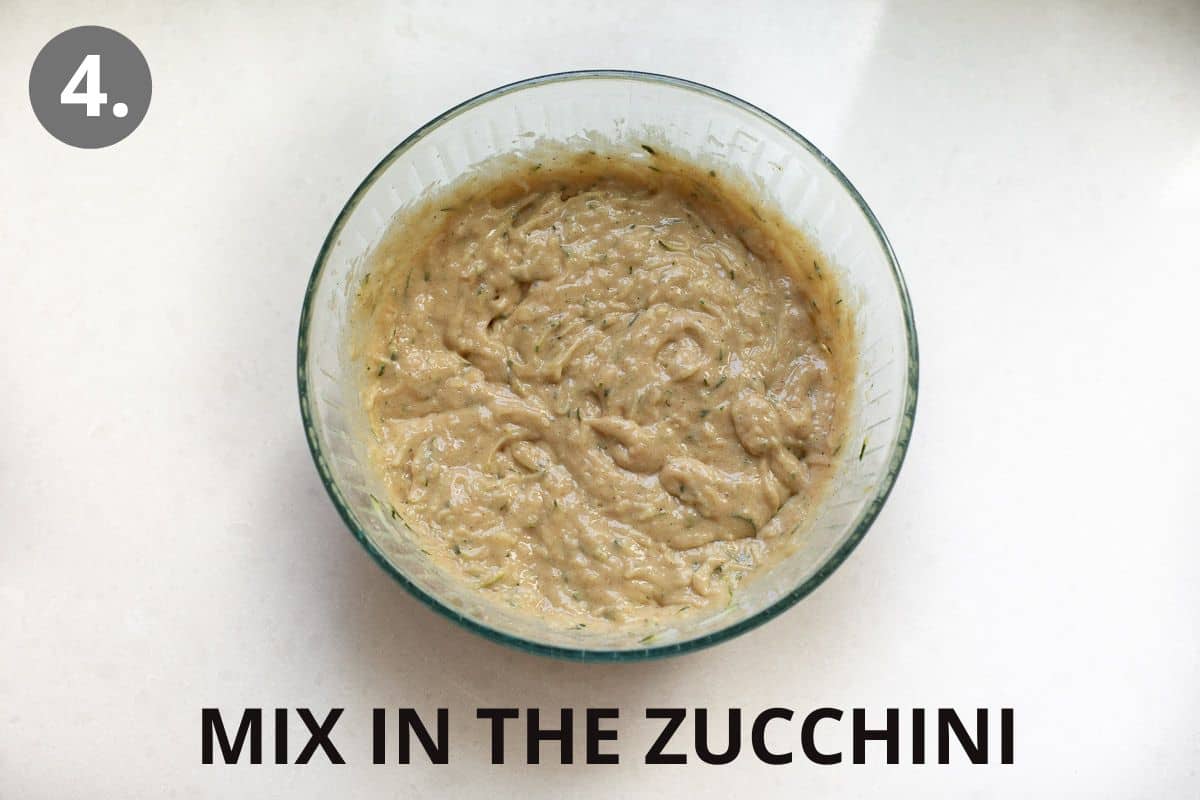 Zucchini bread batter in a large mixing bowl