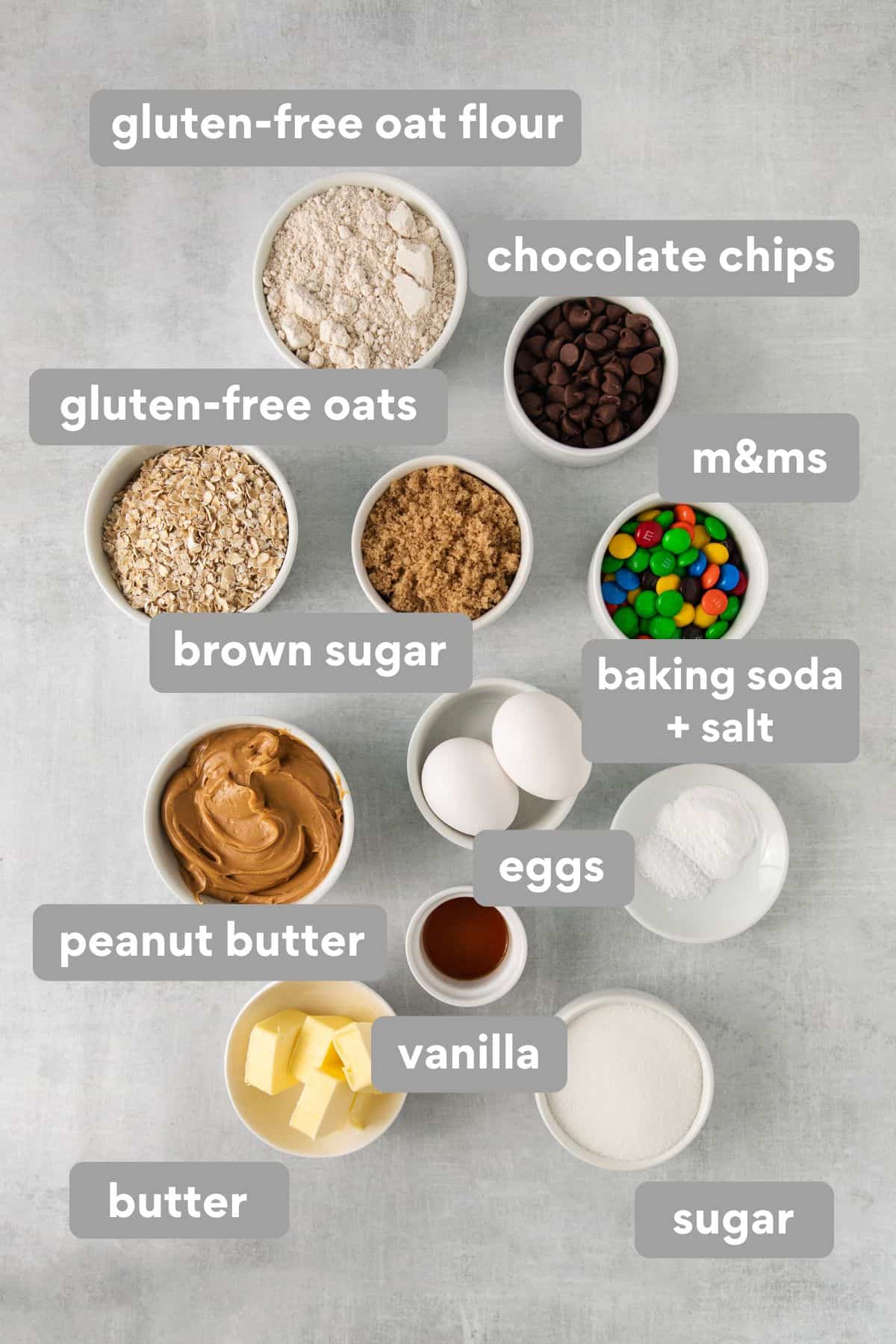 Monster cookie ingredients on a countertop