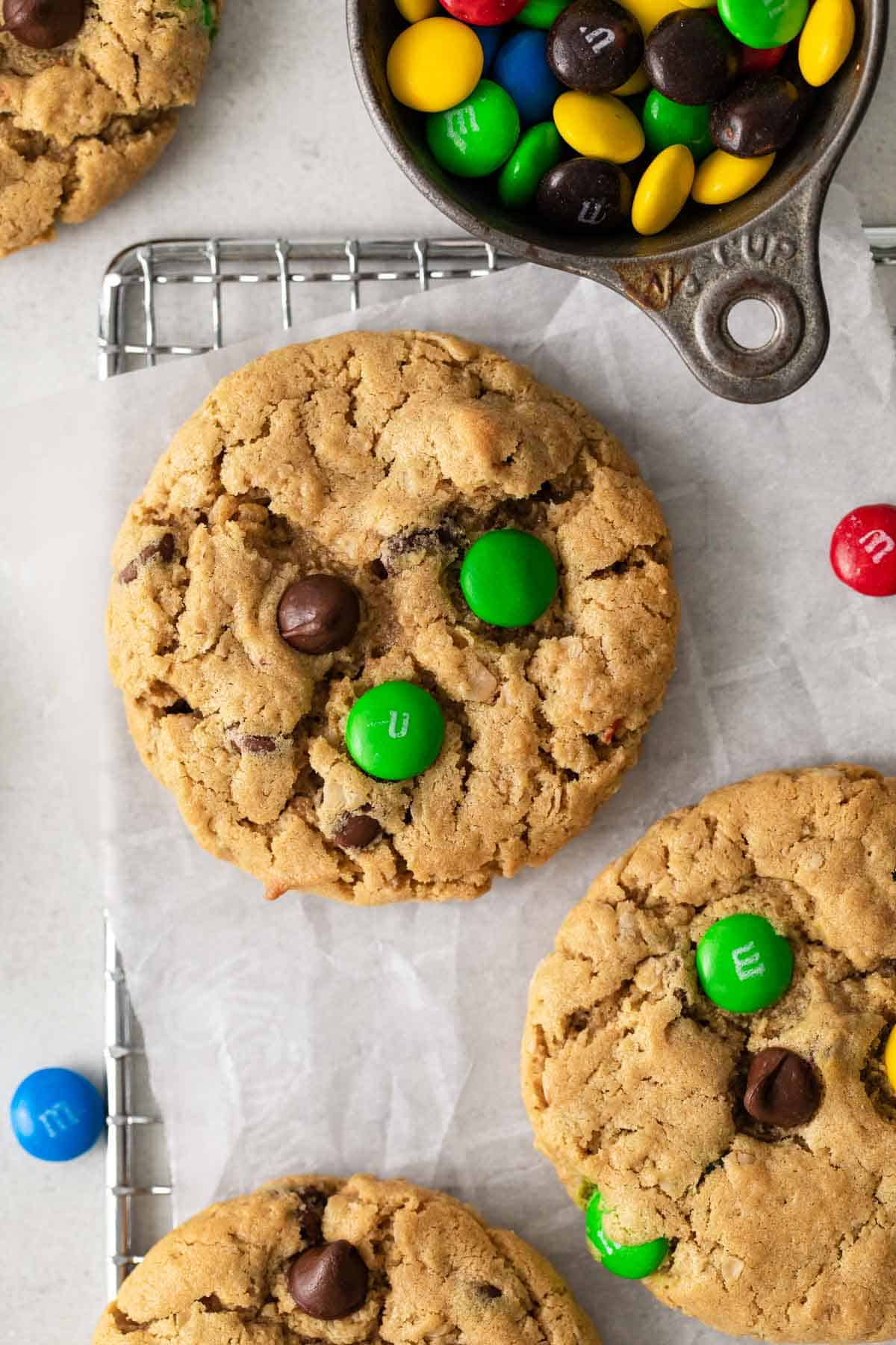A overhead view of gluten-free monster cookies