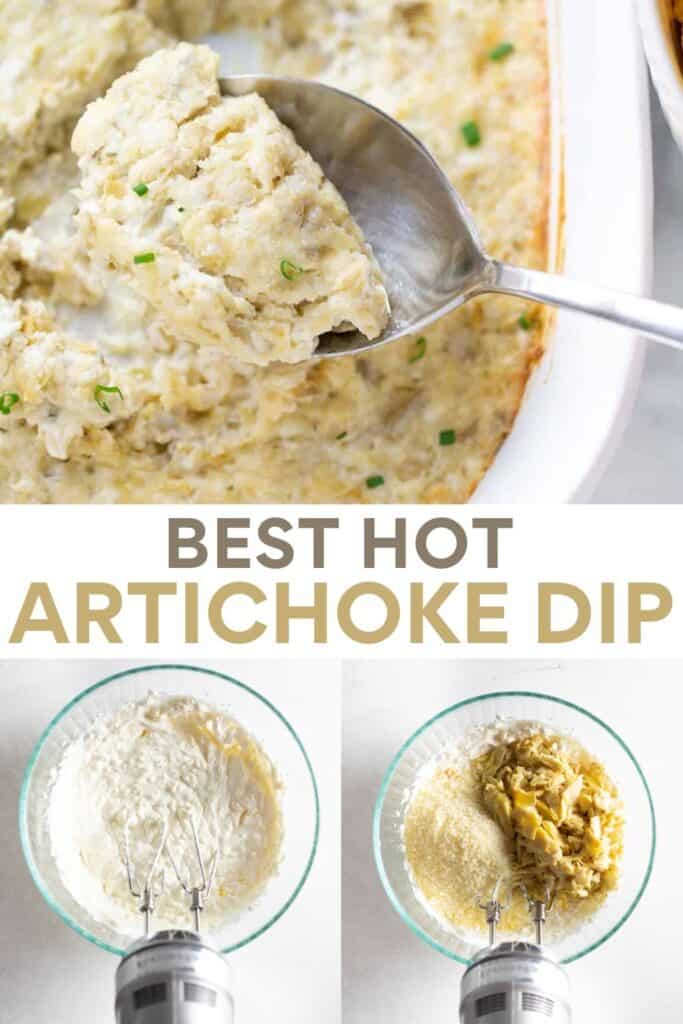 image for pinterest of steps to make artichoke dip recipe