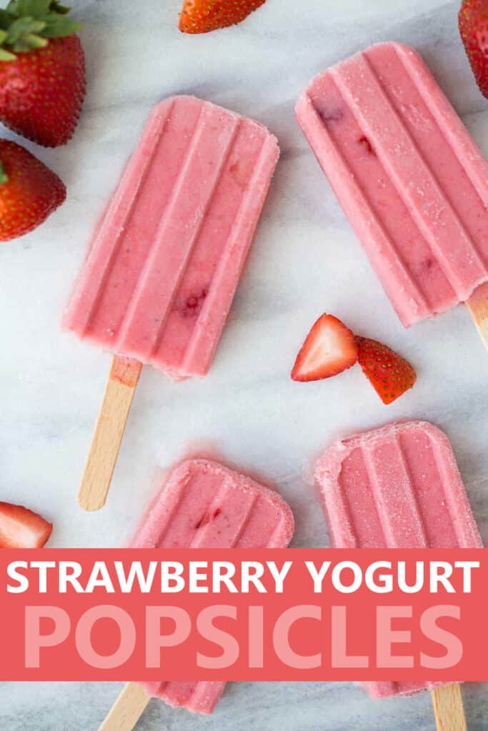 image for pinterest of strawberry popsicles