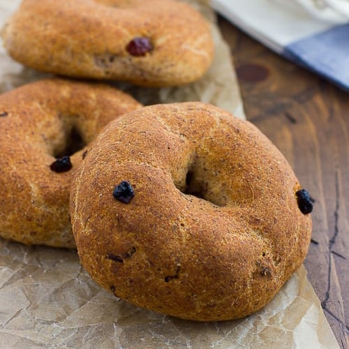 buckwheat bagels on brown parchment paper