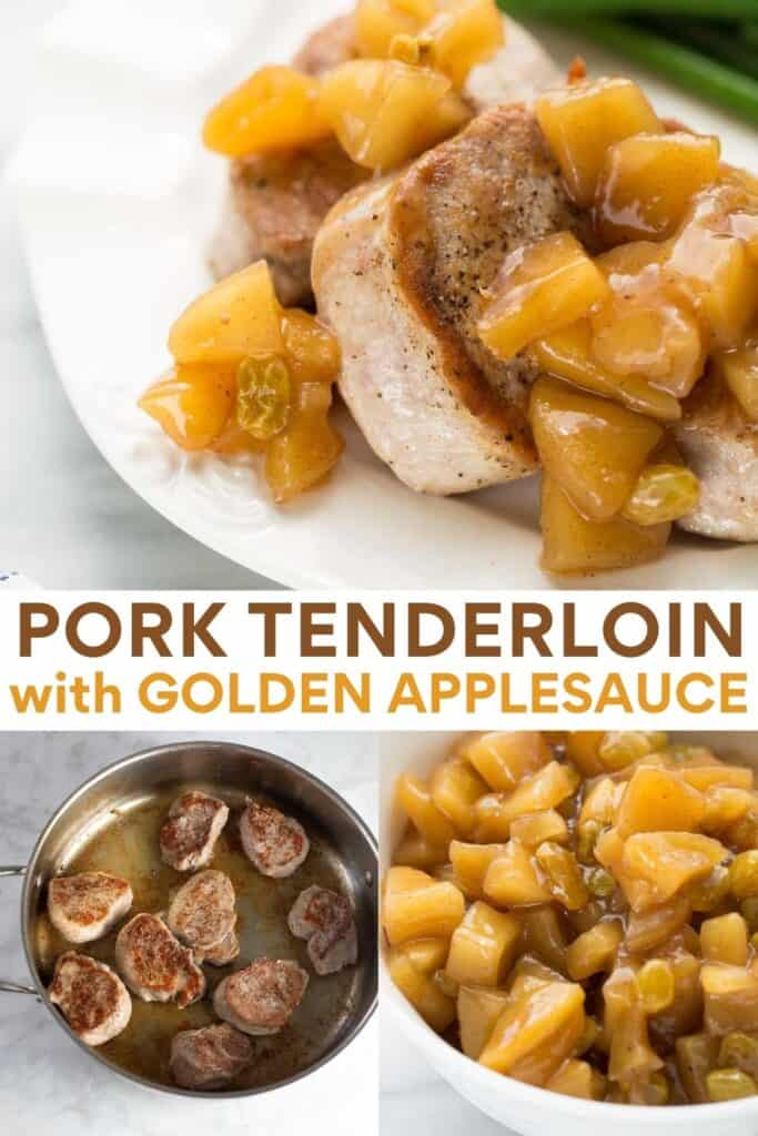 image for pinterest of collage of pork tenderloin with apples and how to make it