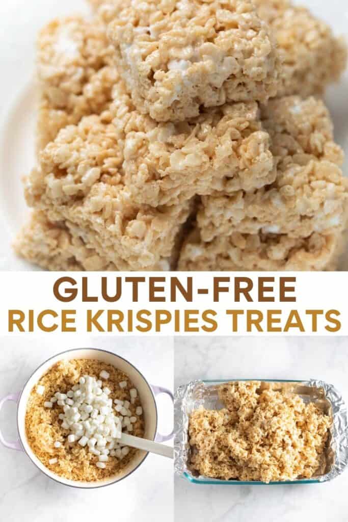 image for pinterest of gluten free rice krispies treats on plate