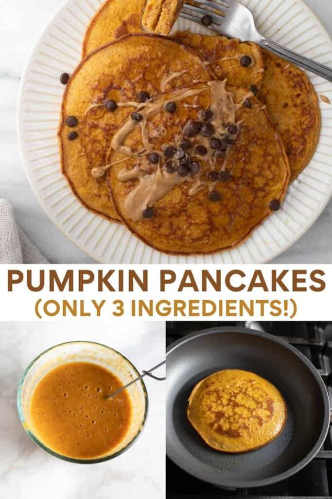 collage for pinterest of how to make pumpkin protein pancakes