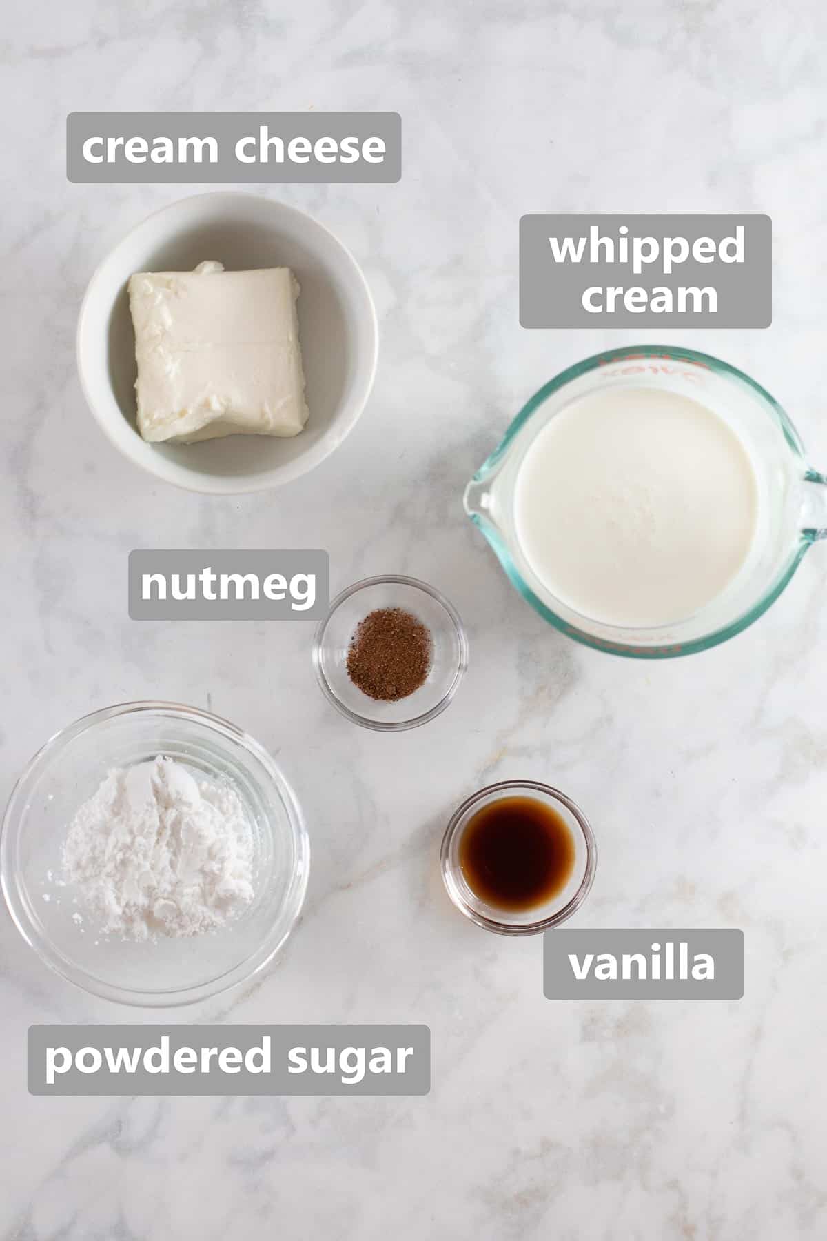 overhead shot of ingredients to make cheesecake topping