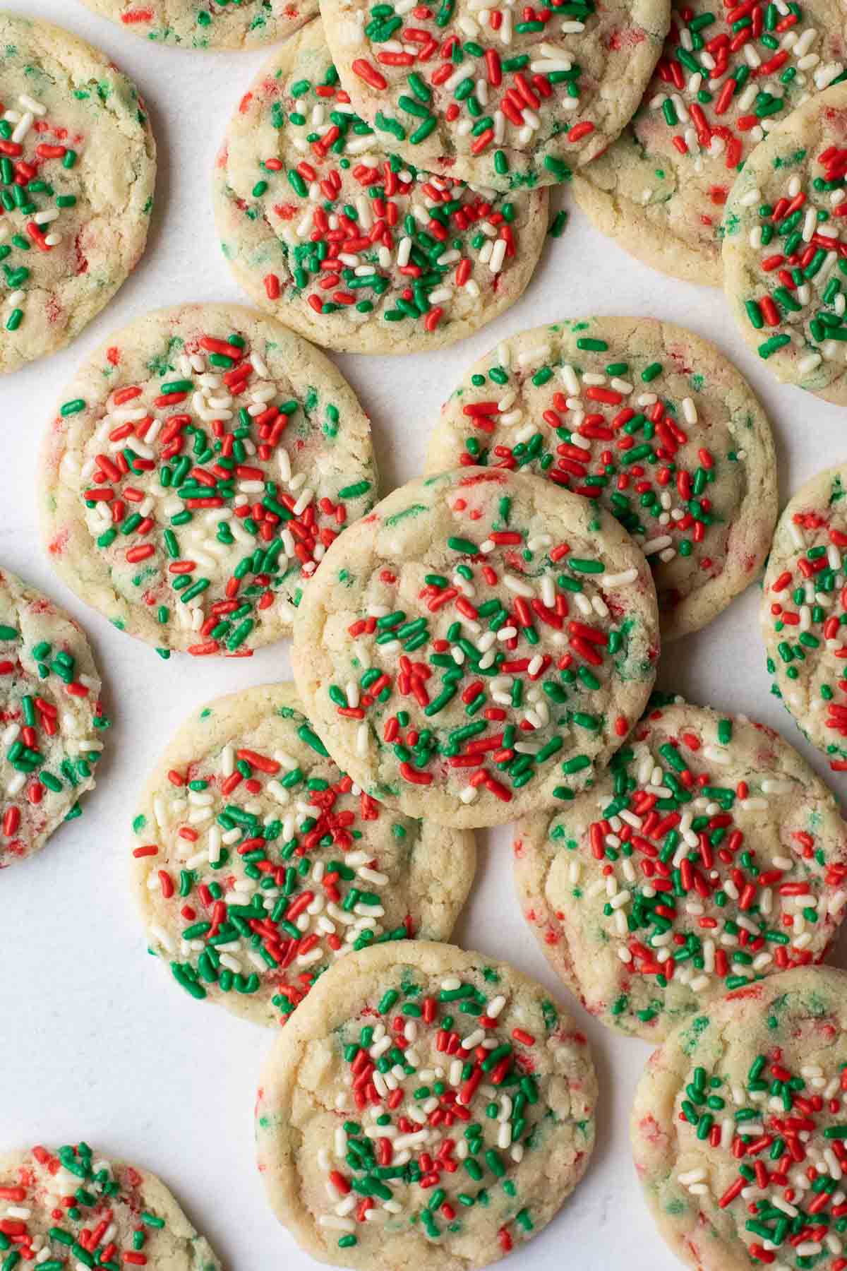 close up shot of gluten-free sugar cookies with sprinkles