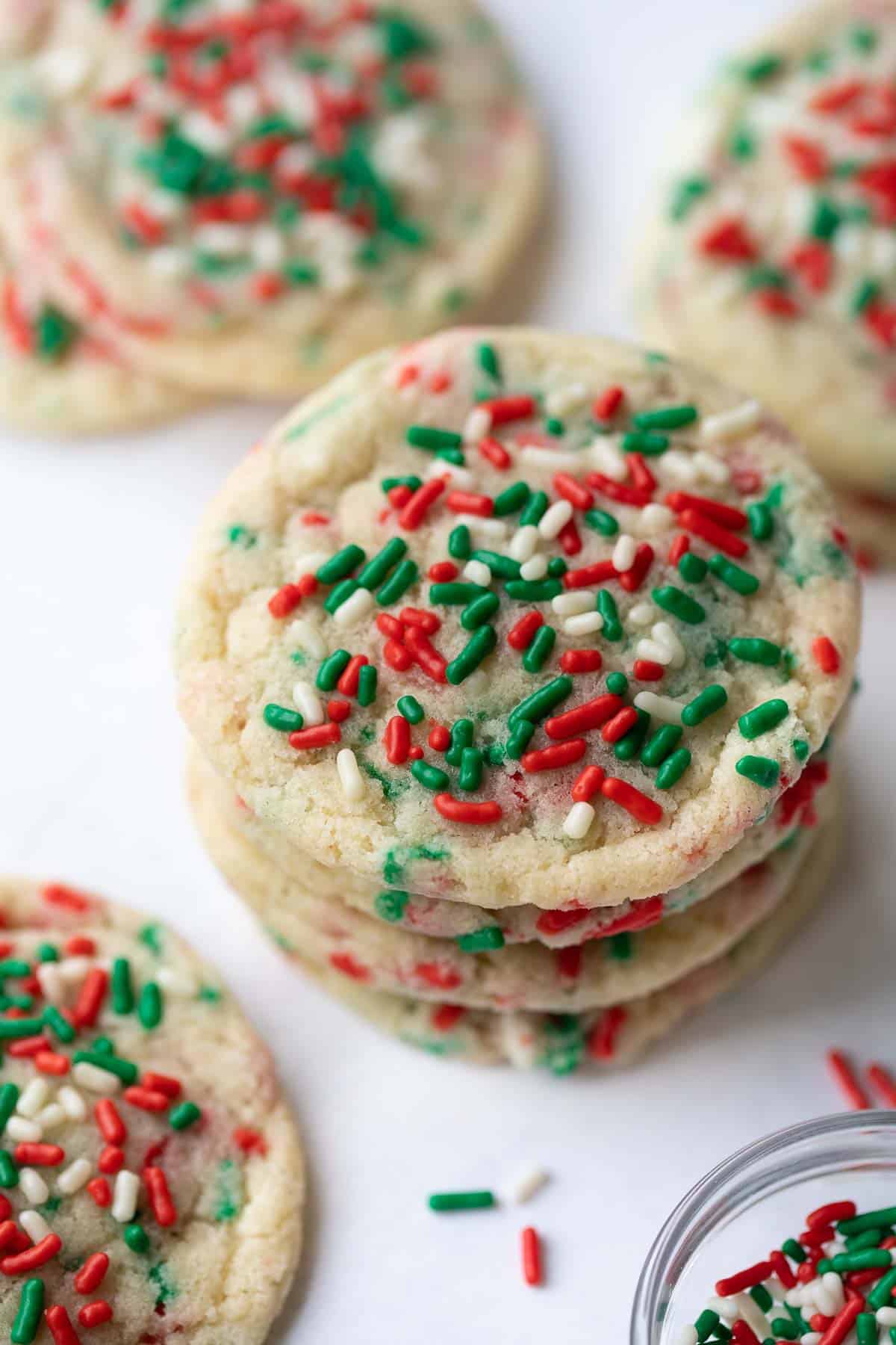 close up shot of christmas cookies on marble background