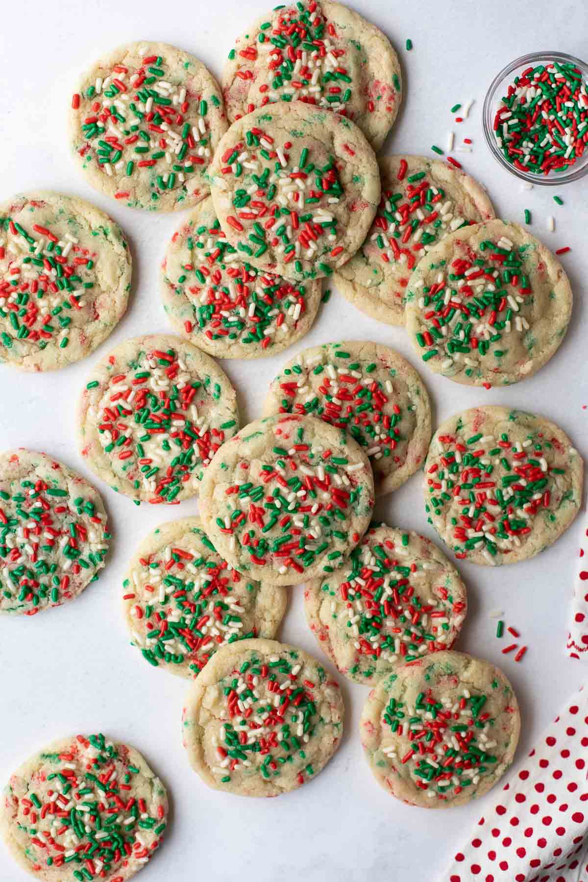 overhead shot of gluten free christmas cookies on marble background