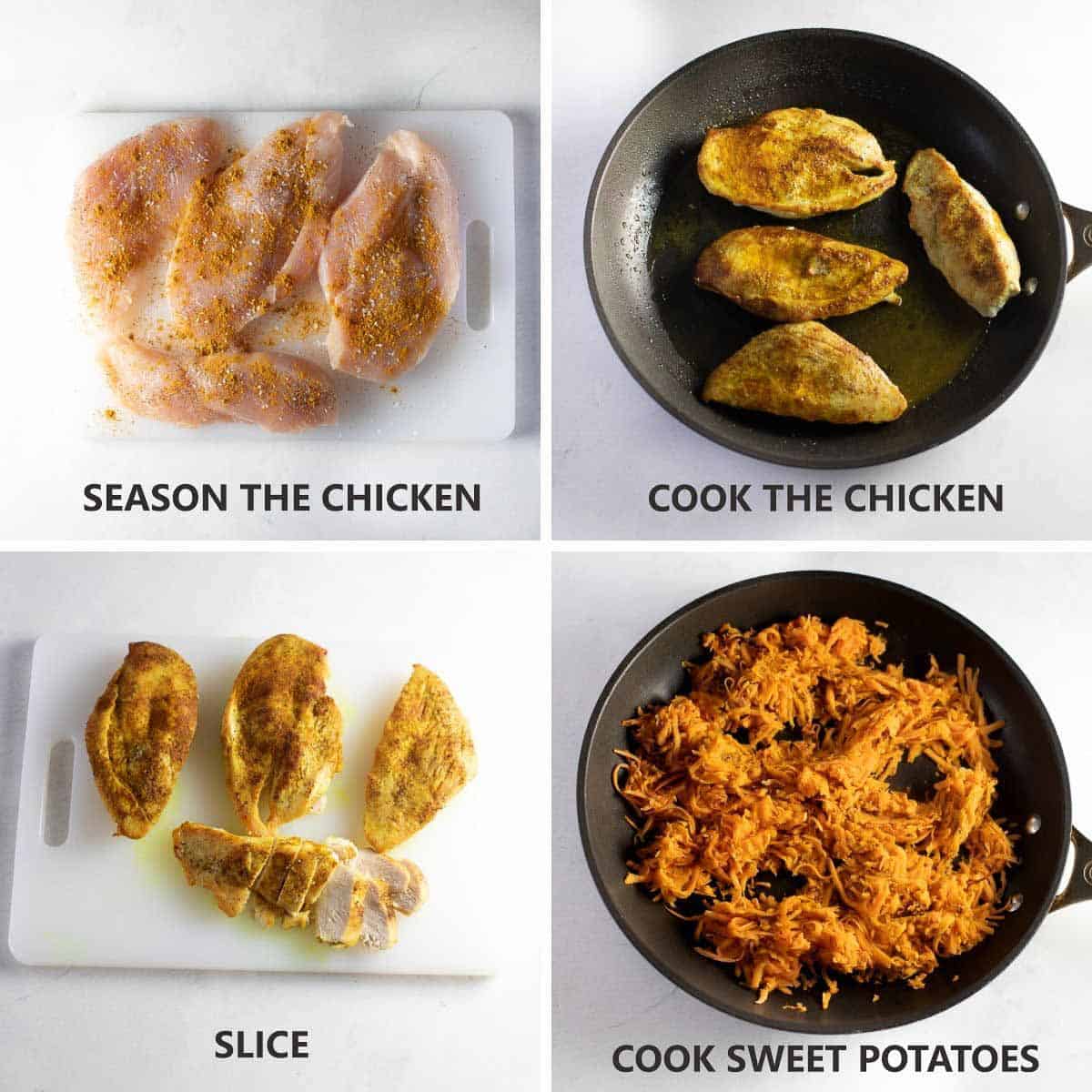 how to cook the chicken and sweet potato for the salad