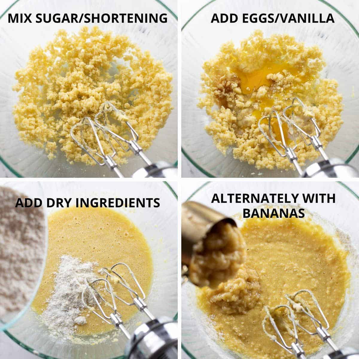 step by step photos of how to make gluten-free banana bread batter