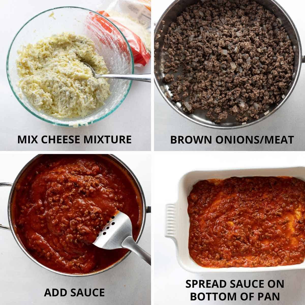 steps for how to make the cheese and sauce mixtures