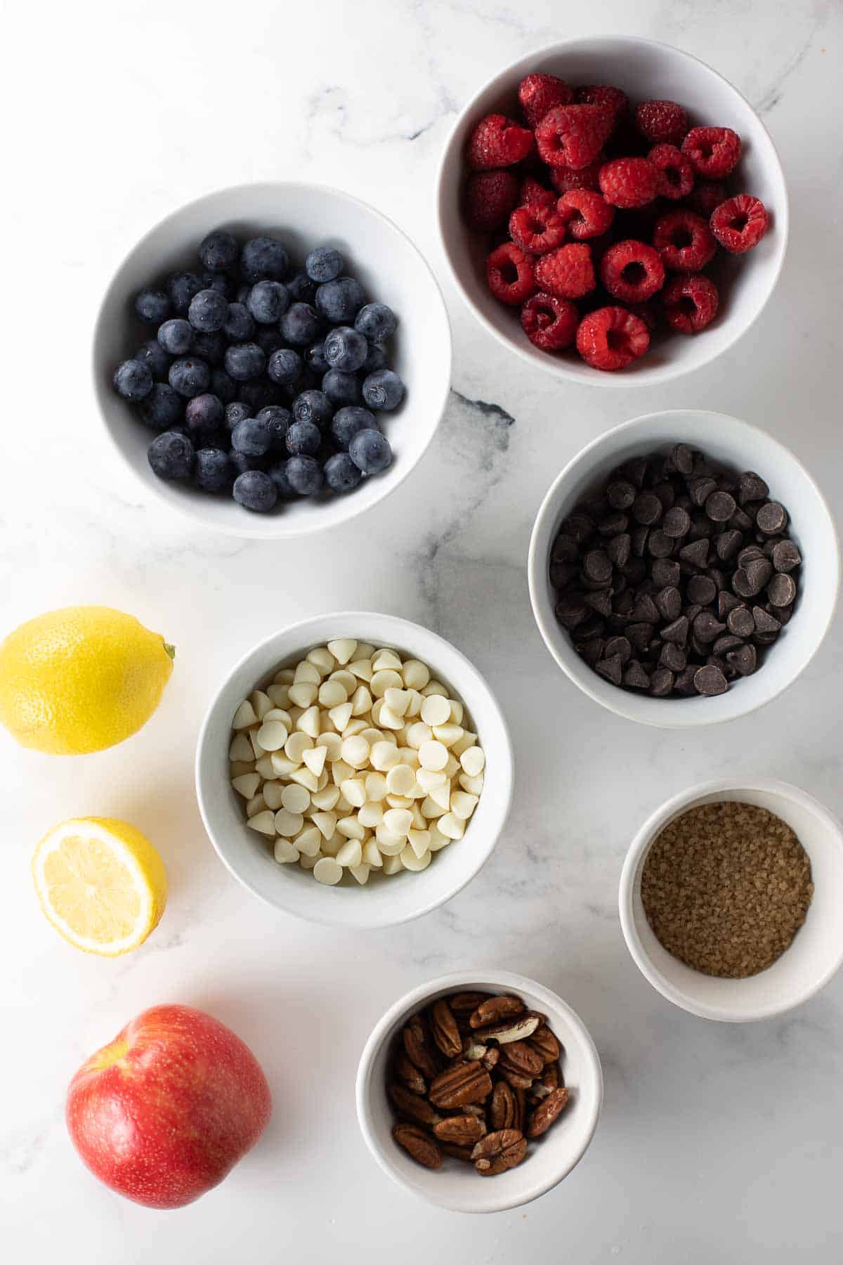 overhead shot of ingredients to mix-in to gluten-free muffins