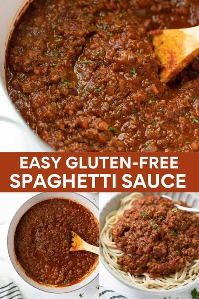 collage for pinterest of gluten-free spaghetti sauce