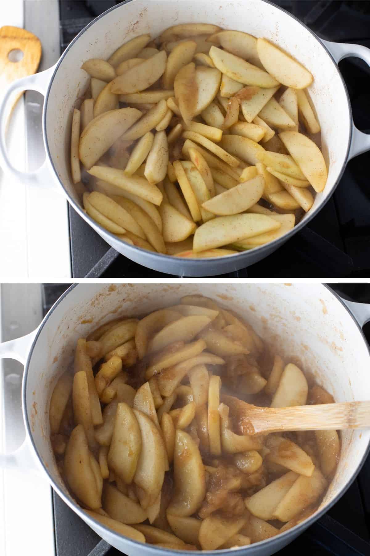 apple pie filling cooking in pot