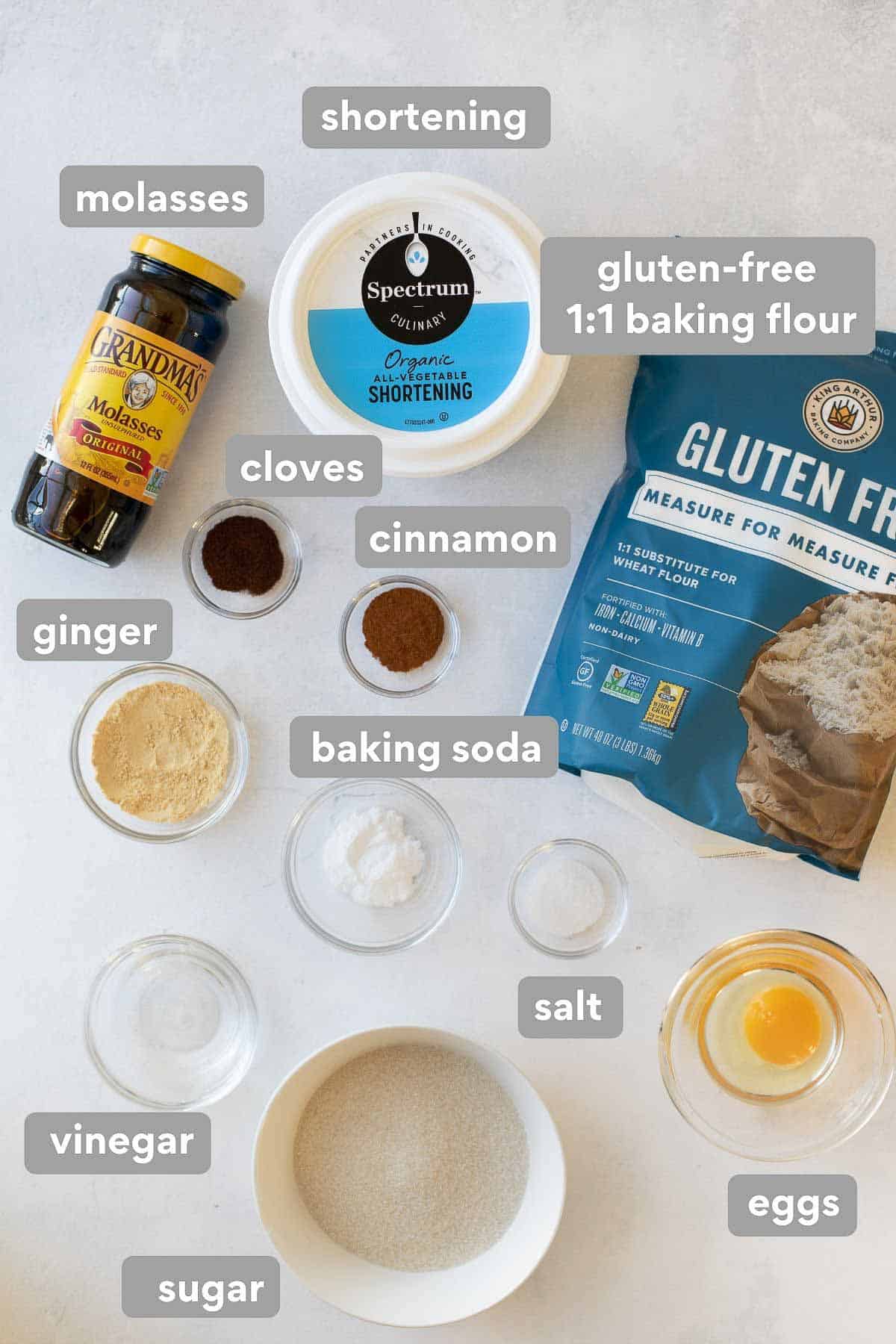 ingredients for gluten-free gingerbread cookies