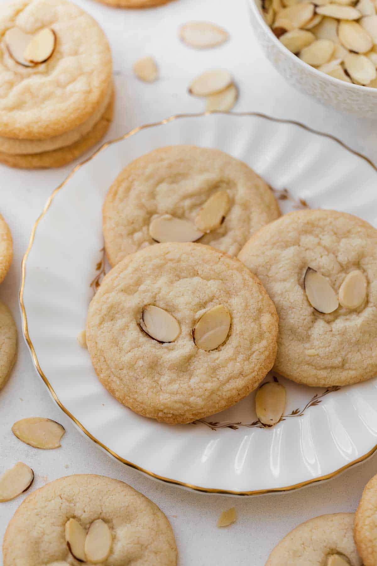 gluten free almond cookies on a serving white plate
