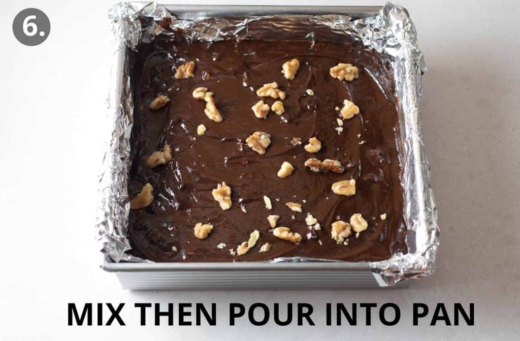 fudge poured into pan to cool topped with walnuts