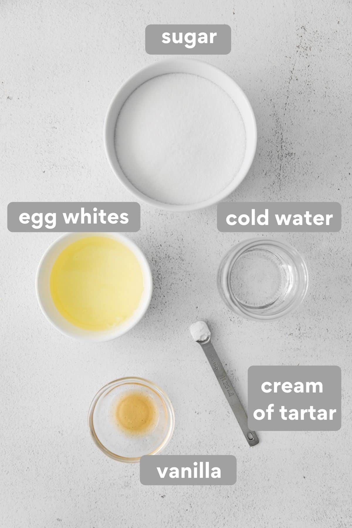 7 minute frosting ingredients laid out on a table