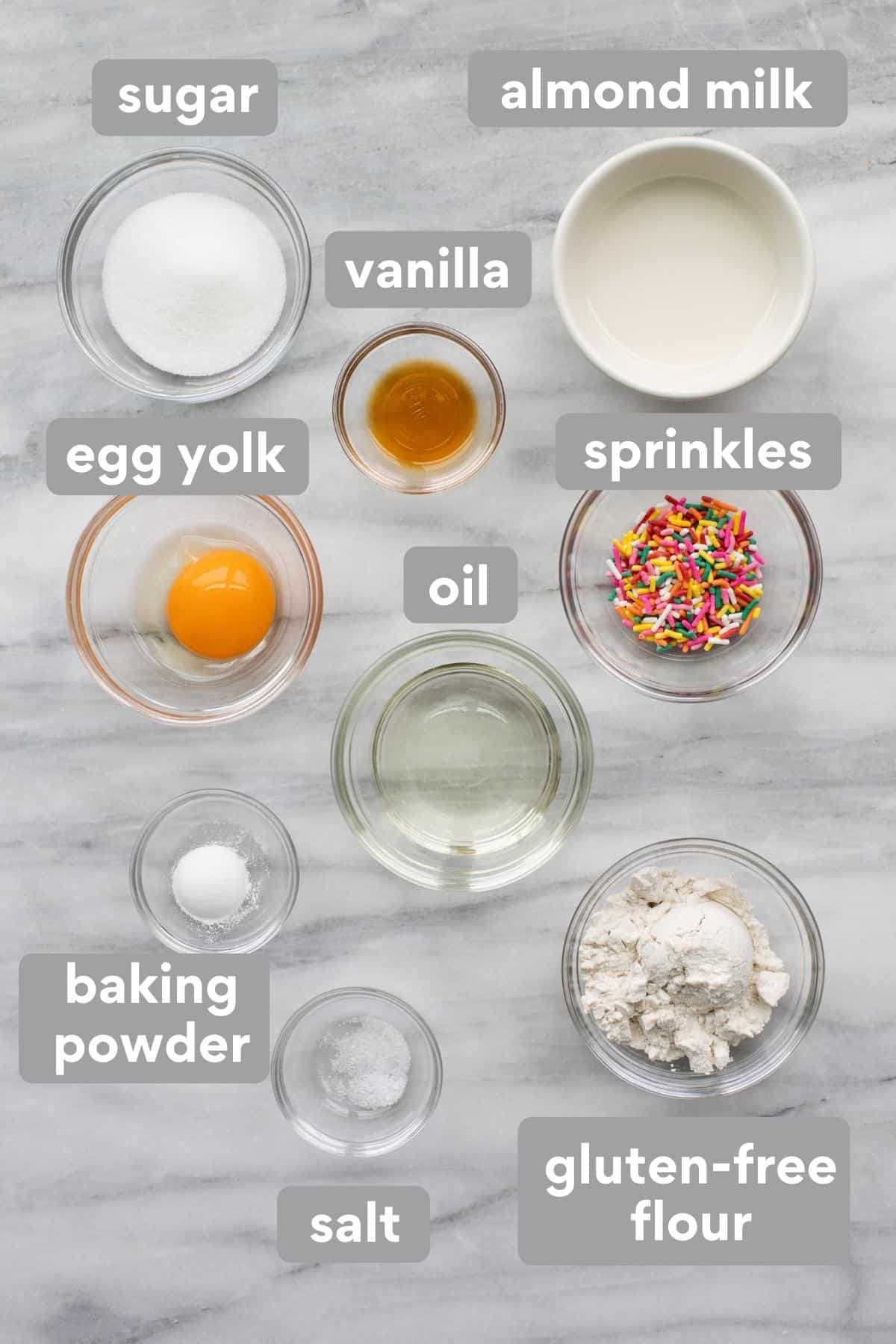 Mug cake ingredients on a countertop