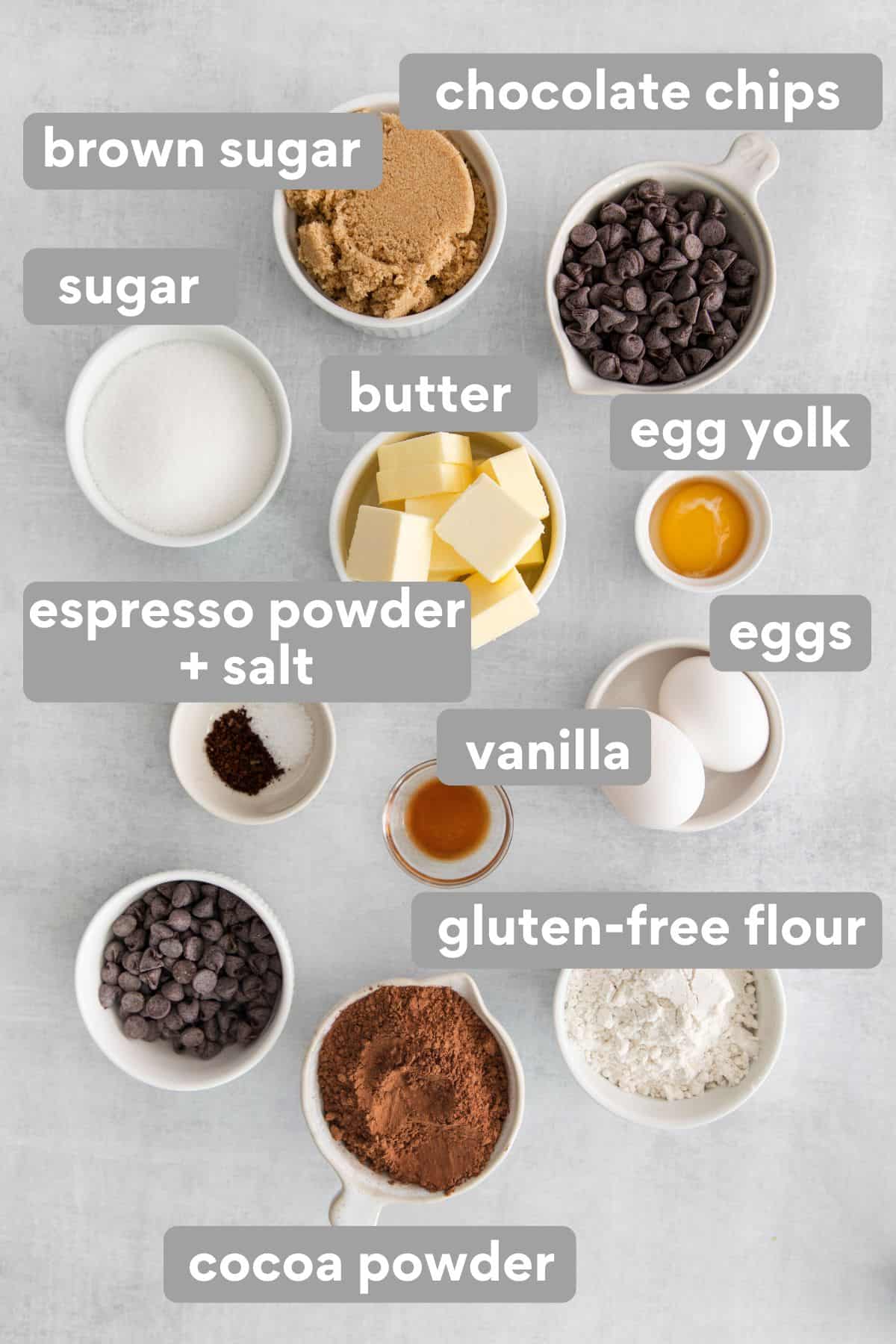 overhead shot of ingredients needed to make gluten-free brownies