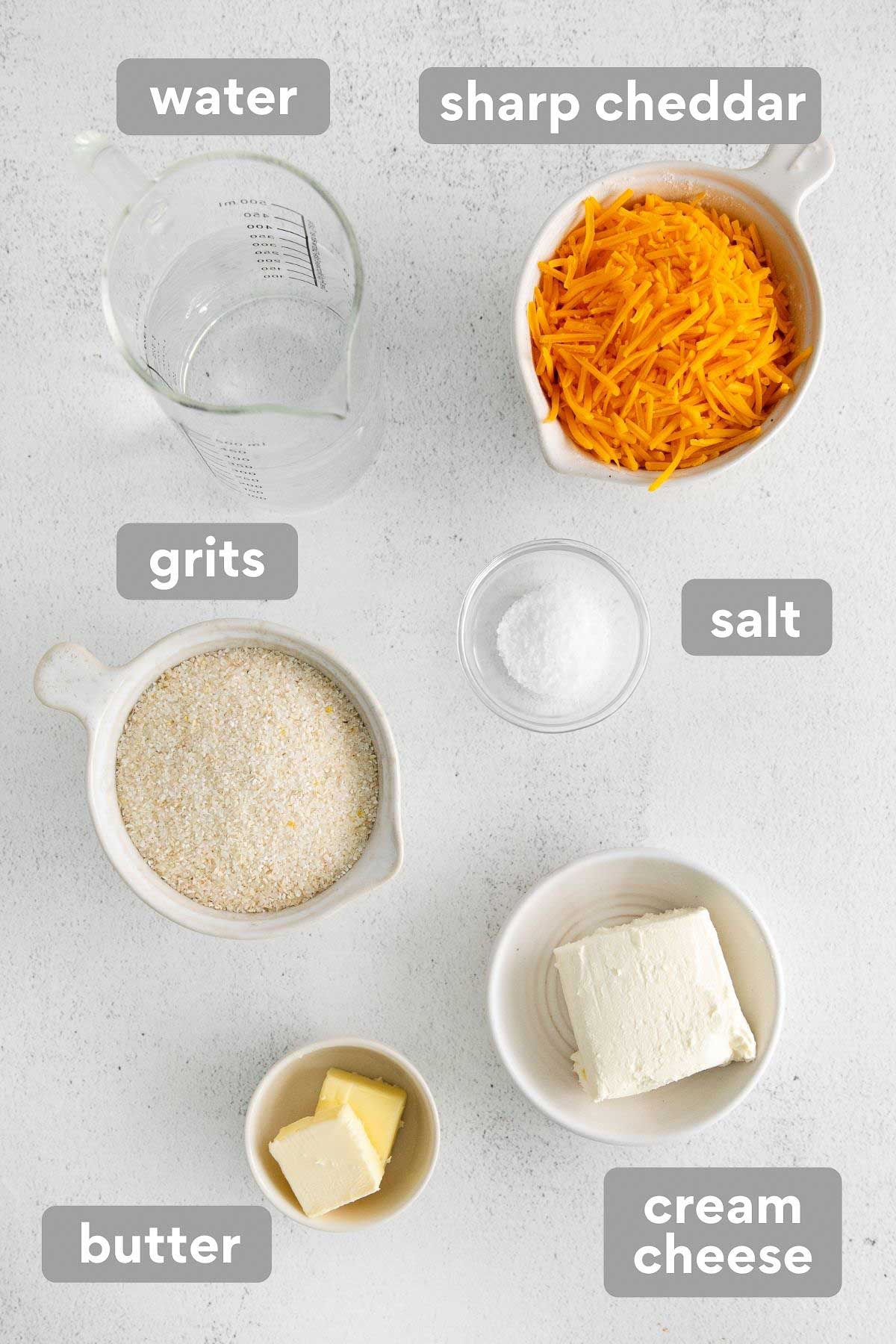 Cream cheese grits ingredients on a table